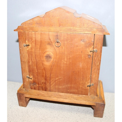 1307 - Antique barometer by J. Hicks of London mounted in light oak clock-case, approx 29cm H