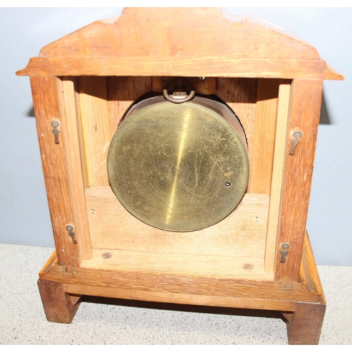 1307 - Antique barometer by J. Hicks of London mounted in light oak clock-case, approx 29cm H