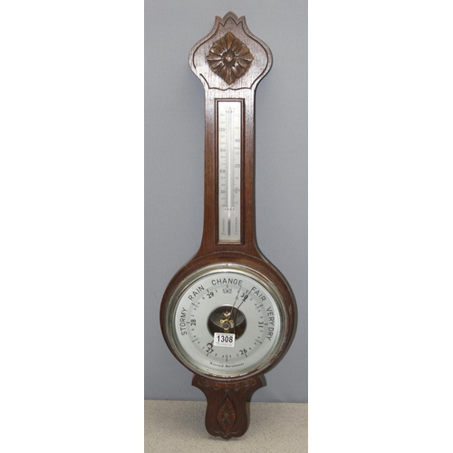 1308 - Vintage aneroid oak barometer