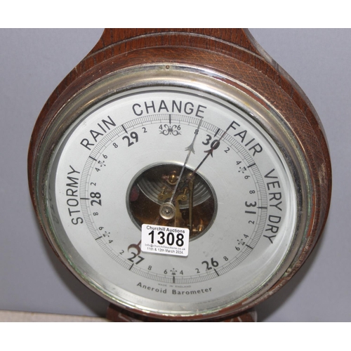 1308 - Vintage aneroid oak barometer