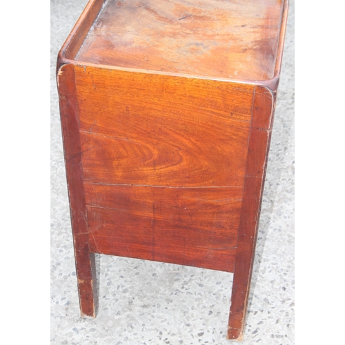 43 - A Georgian mahogany tray top bedside table or night stand with turned wooden handles, approx 45cm wi... 