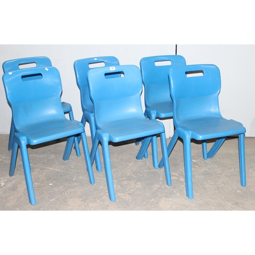 45 - 6 retro style stacking blue plastic chairs by Titan