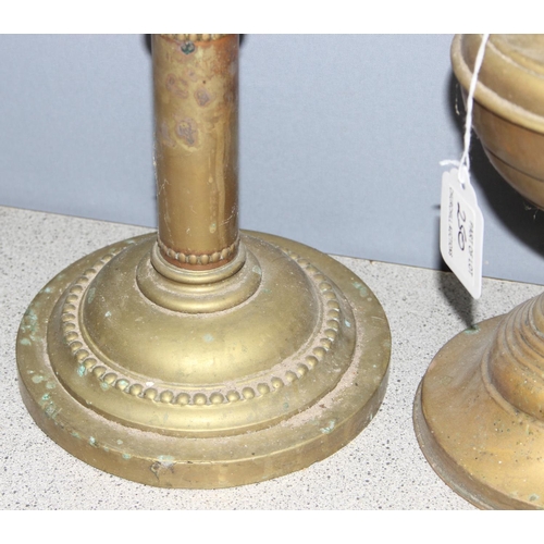 250 - 3 x assorted vintage brass lamps to incl miners lamp and 2 oil lamps, tallest approx 50cm