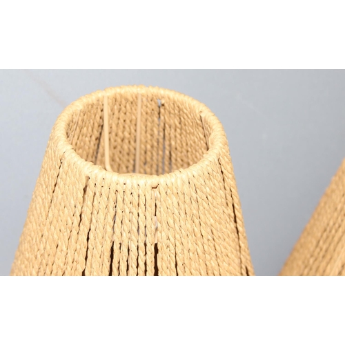 251 - Set of 3 retro style seagrass strung pendant lightshades, approx 28cm H