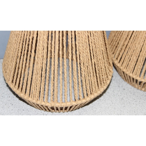251 - Set of 3 retro style seagrass strung pendant lightshades, approx 28cm H