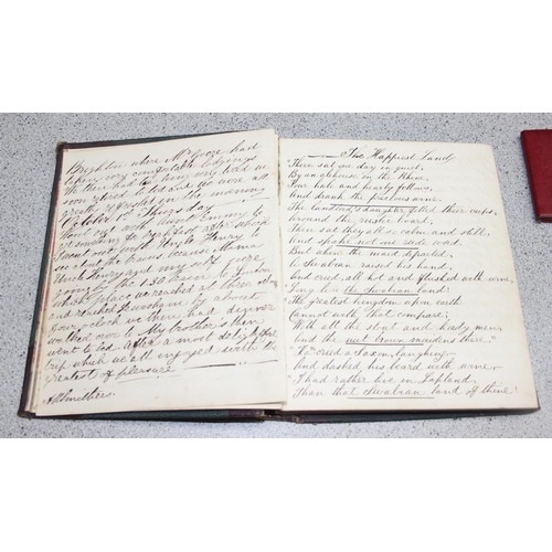 516 - Mix of early 19th century and later hand-written diaries, notes and poetry in leather bound books an... 