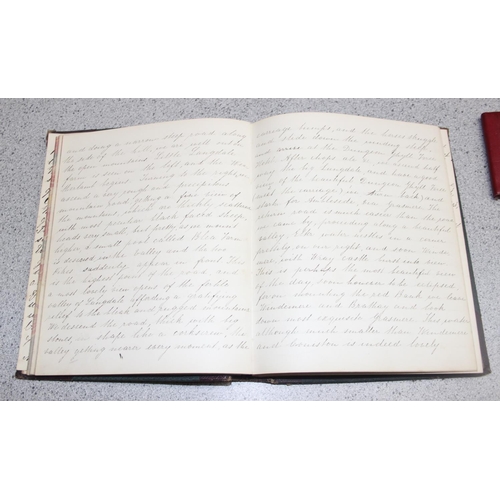 516 - Mix of early 19th century and later hand-written diaries, notes and poetry in leather bound books an... 