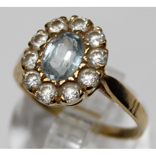 1156 - An 18ct gold white and light blue stone cluster ring, marked 750 & XRF confirmed, approx size P, app... 