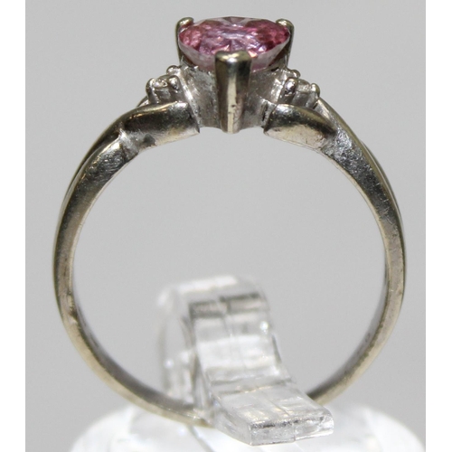 1157 - 9ct white gold and heart shaped amethyst ring, marked 375 and XRF confirmed, approx size N, approx 2... 