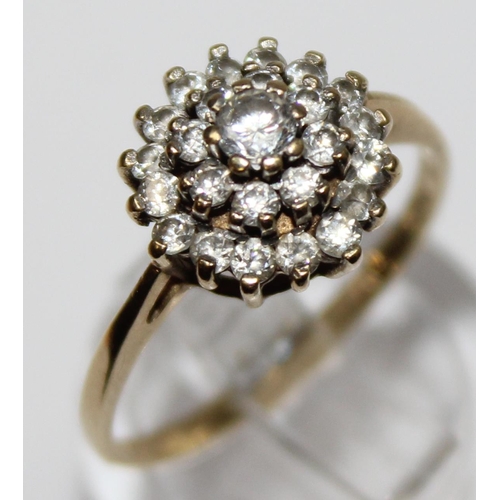 1158 - 9ct gold and white stone cluster ring, marked and XRF confirmed, approx size Q, approx 2.38g gross