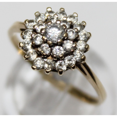 1158 - 9ct gold and white stone cluster ring, marked and XRF confirmed, approx size Q, approx 2.38g gross