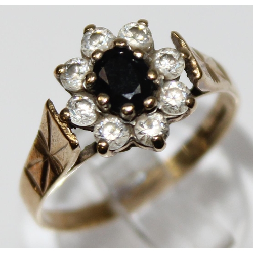 1159 - 9ct gold white stone and sapphire cluster ring, marked and XRF confirmed, approx size M, approx 2.21... 