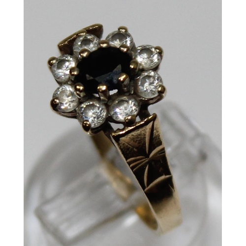 1159 - 9ct gold white stone and sapphire cluster ring, marked and XRF confirmed, approx size M, approx 2.21... 