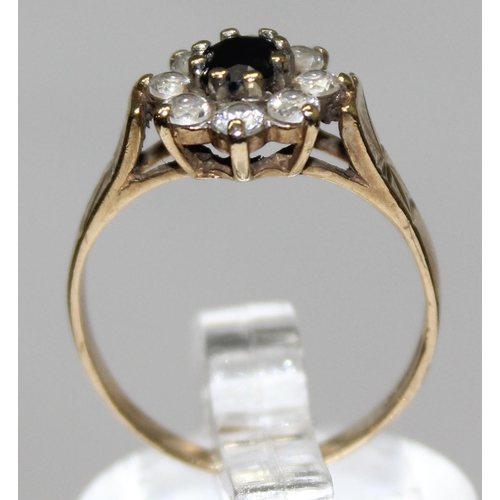 1159 - 9ct gold white stone and sapphire cluster ring, marked and XRF confirmed, approx size M, approx 2.21... 