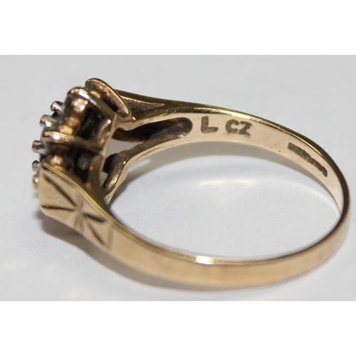 1159 - 9ct gold white stone and sapphire cluster ring, marked and XRF confirmed, approx size M, approx 2.21... 