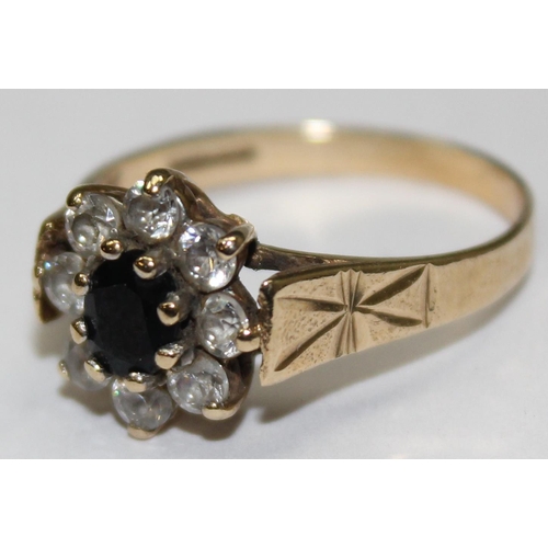 1159 - 9ct gold white stone and sapphire cluster ring, marked and XRF confirmed, approx size M, approx 2.21... 