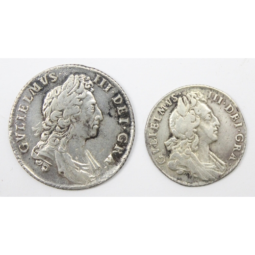 1200 - William III 1697 silver shilling coin, approx 25mm in diameter, approx 5.86g gross and a 1697 silver... 