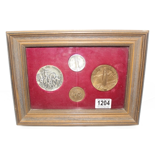 1204 - A set of 4 Santa Monica 1975 centennial commemorative medallions, 2 made from pure .999 silver and 2... 