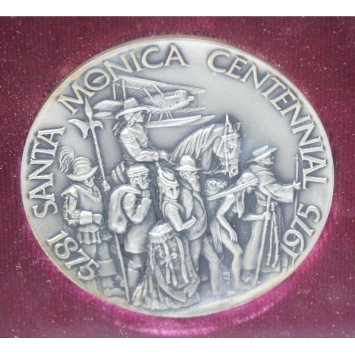 1204 - A set of 4 Santa Monica 1975 centennial commemorative medallions, 2 made from pure .999 silver and 2... 