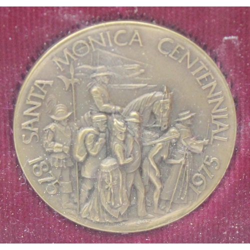 1204 - A set of 4 Santa Monica 1975 centennial commemorative medallions, 2 made from pure .999 silver and 2... 