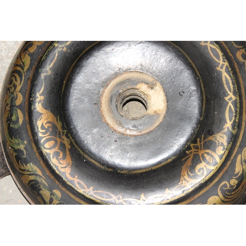 144 - A Victorian til topped papier mache table with hand painted floral decoration, AF, approx 60cm wide ... 