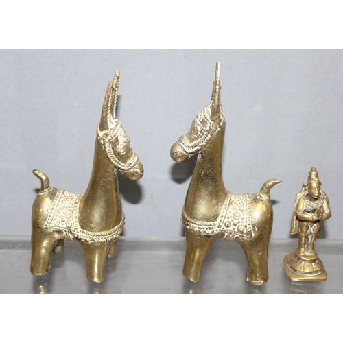 1799 - Qty of brass oriental figurines to include donkeys and a deity