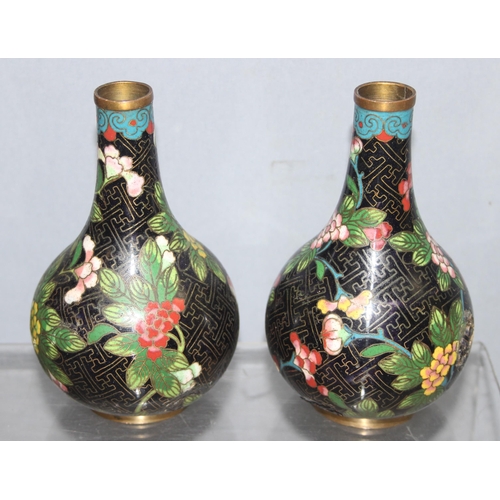 1800 - Qty of oriental pieces to include a carved bamboo brush pot and a pair of cloisonné vases