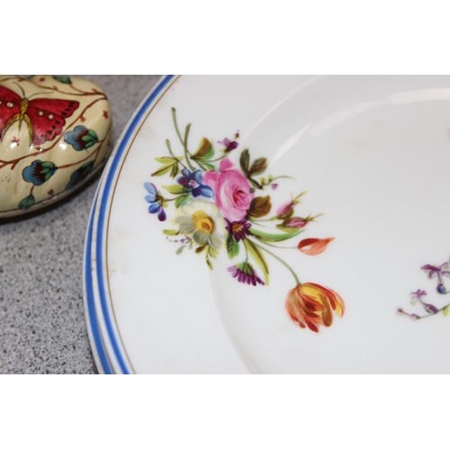 1802 - A set of 6 antique dessert plates decorated with flowers, possibly Rockingham, 3 Louis Aimé Césaire ... 