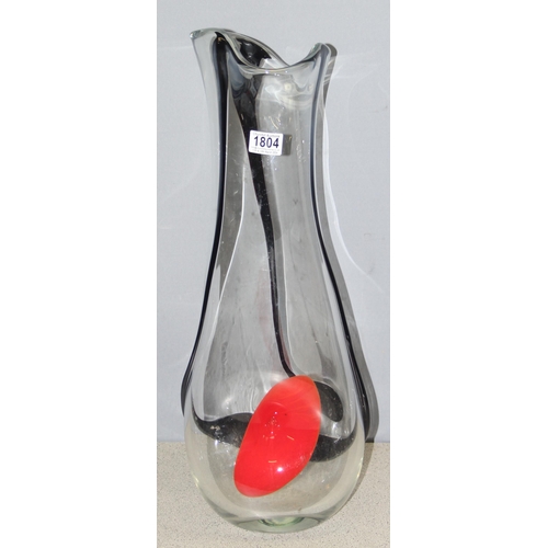 Large art glass vase with red and black decoration approx. 60cm tall ...