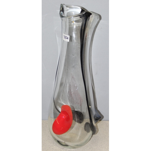 Large art glass vase with red and black decoration approx. 60cm tall ...