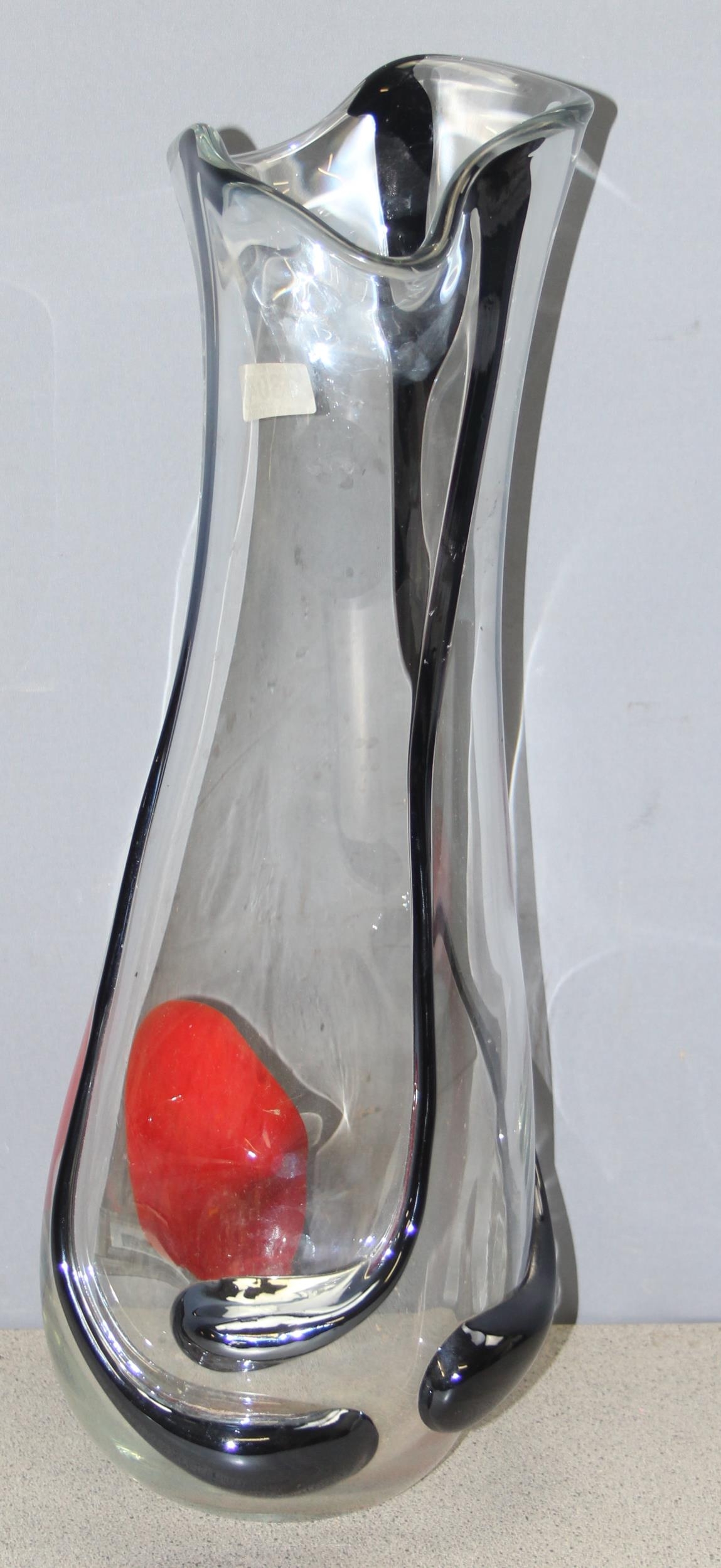 Large art glass vase with red and black decoration approx. 60cm tall ...