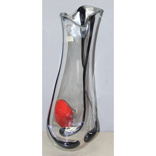 1804 - Large art glass vase with red and black decoration approx. 60cm tall signed Svaja to base