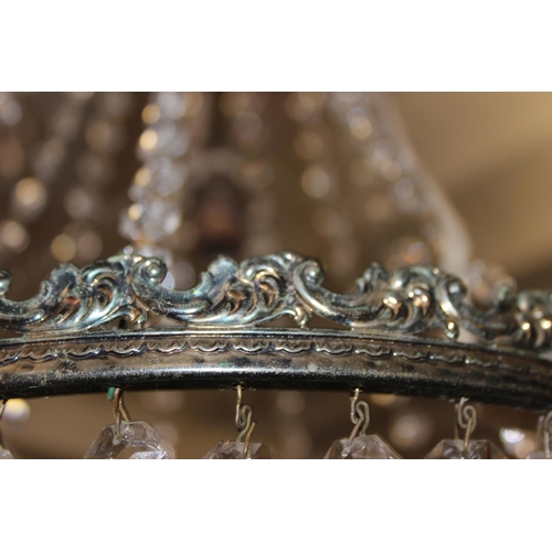 247 - Vintage brass hanging lantern with hammered-meta effect glazed panel approx 30cm H