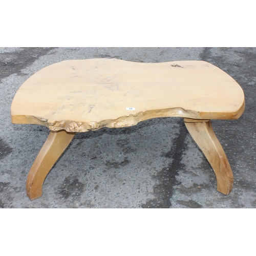 36 - A vintage rustic wooden low table, possibly Elm, approx 110cm wide x 86cm deep x 44cm tall