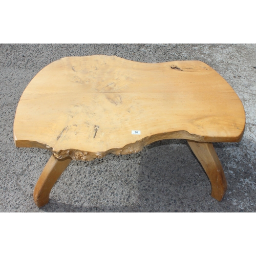 36 - A vintage rustic wooden low table, possibly Elm, approx 110cm wide x 86cm deep x 44cm tall