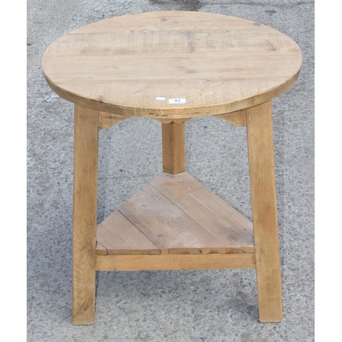 1 - A vintage pine 3 legged cricket table, approx 68cm wide x 68cm deep x 75cm tall