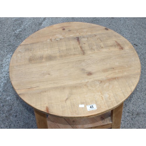 1 - A vintage pine 3 legged cricket table, approx 68cm wide x 68cm deep x 75cm tall