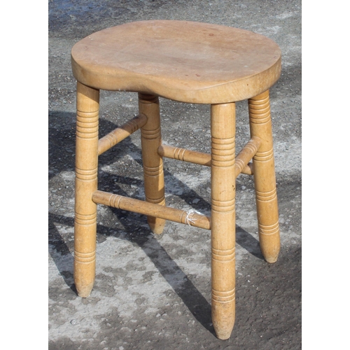 32 - A vintage heavy light wood stool with turned legs, approx 53cm tall