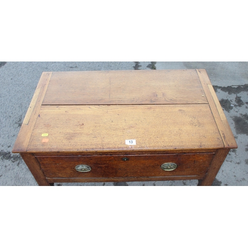 13 - A 19th century oak hall or console table with deep single drawer and turned legs, approx 86cm wide x... 