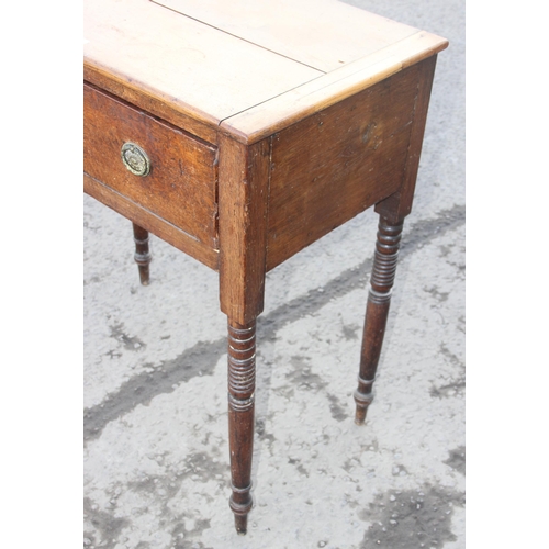 13 - A 19th century oak hall or console table with deep single drawer and turned legs, approx 86cm wide x... 