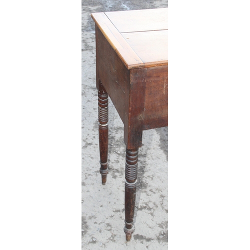 13 - A 19th century oak hall or console table with deep single drawer and turned legs, approx 86cm wide x... 