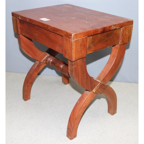 37 - A pair of wooden side tables with x framed base, approx 40cm wide x 31cm deep x 46cm tall