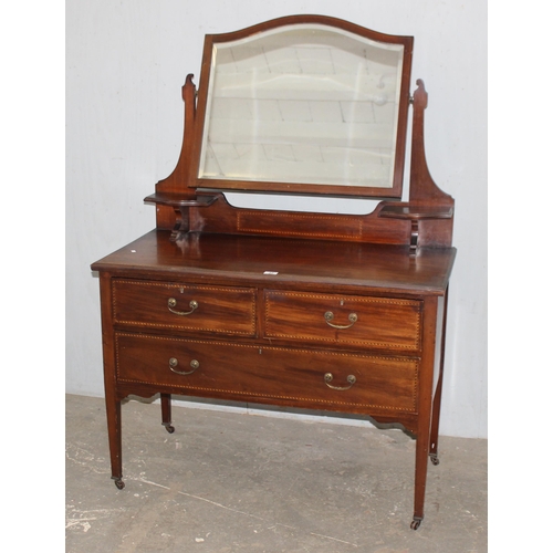 42 - Edwardian dressing table with mirror, approx 107cm wide x 52cm deep x 153cm tall