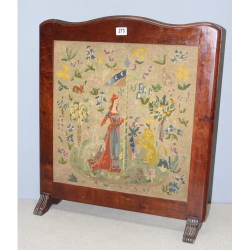 278 - Vintage mahogany framed fire-screen with tapestry decoration, approx 74cm x 65cm