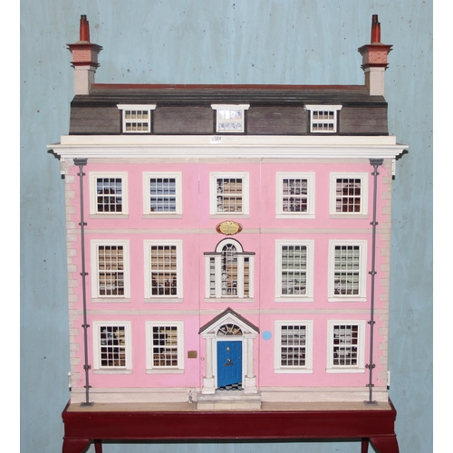 1501 - Brian Stone of Wallingford - a very large bespoke made dolls house on stand formed as a Georgian tow... 