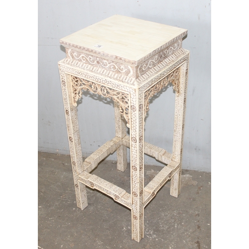 18 - An unusual vintage Chinese bone veneered side table or display stand with carved and engraved decora... 