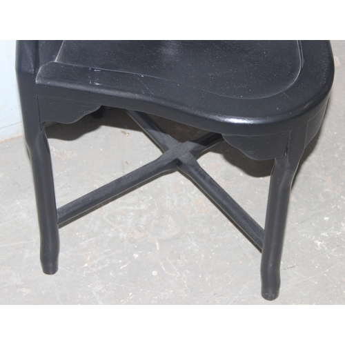 20 - A black painted Chinese designed corner chair with carved slats, approx 66cm wide x 83cm tall