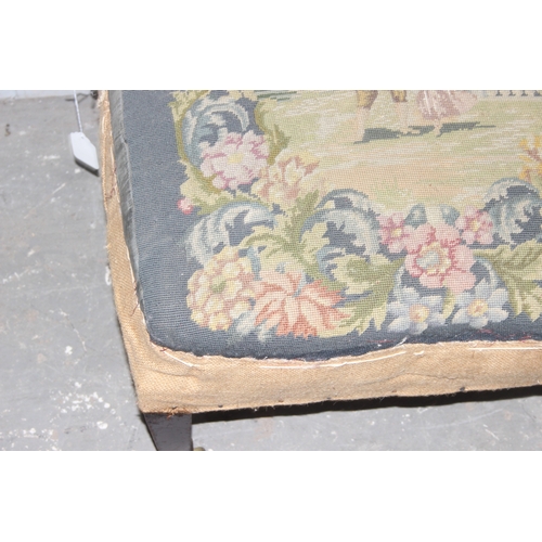 31 - In the manner of Howard & Sons, a Victorian tapestry topped footstool with tapering square mahogany ... 