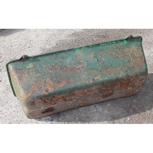 316 - A large vintage cast iron planter formed from a feeder or industrial engine cover, approx 80cm wide ... 