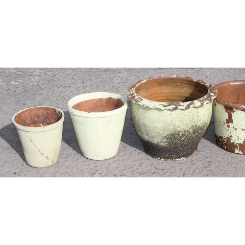 326 - 8 assorted cream painted terracotta garden planter pots, largest approx 30cm wide x 30cm deep x 26cm... 